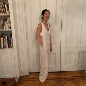 Victoria + Sophia white jumpsuit w/ pockets